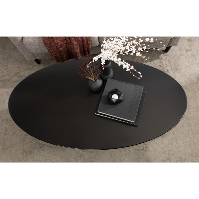 Nylah Black Oval Solid Wood Coffee Table with Storage