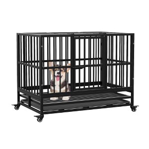 Folding Dog Crate with Wheels, Heavy Duty Metal Dog Kennel with Double Door and Removable Tray, for Small, Medium and Large Breed - 1 of 4