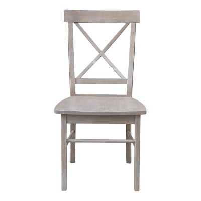 Washed Gray Taupe Solid Wood X-Back Dining Chairs, Set of 2