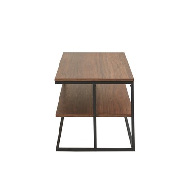 Modern 42" Dark Brown Wood & Black Metal Rectangular Coffee Table