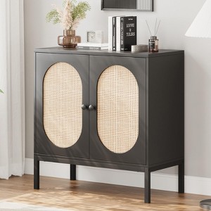 Rattan Buffet Storage Cabinet, Sideboard Cabinet with Adjustable Shelves, Accent Wooden Small Cabinet with 2-Tier Storage - 1 of 4
