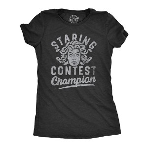 Womens Staring Contest Champion T Shirt Funny Mythical Medusa Joke Tee For Ladies - Crazy Dog Women's T Shirt - 1 of 4