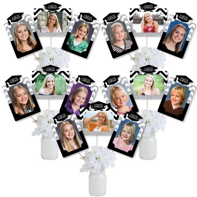 Big Dot of Happiness Tassel Worth The Hassle - Silver - Graduation Party Picture Centerpiece Sticks - Photo Table Toppers - 15 Pieces