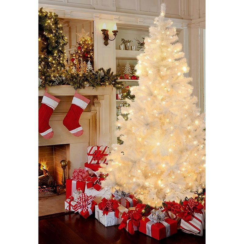 LuxenHome 7' Pre-Lit LED Artificial White Full Fir Christmas Tree, 3 of 8