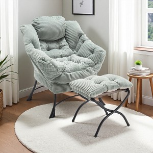 Lazy Accent Chair with Ottoman, Armrests, and Side Pocket - 1 of 4