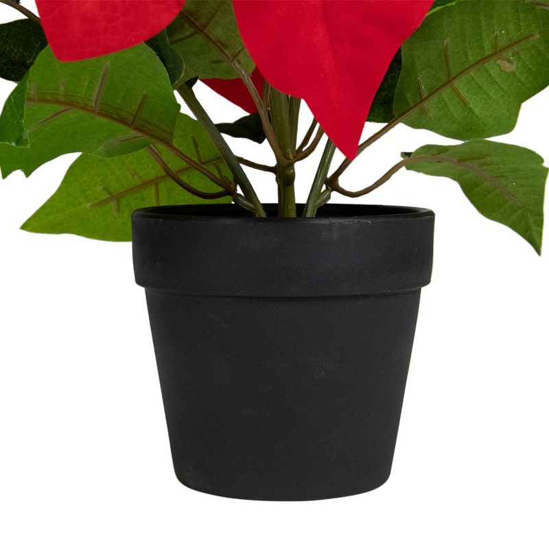 Northlight 13.5” Scarlett Red and Green Artificial Poinsettias Flower Arrangement in Dark Coffee Vase, 2 of 5