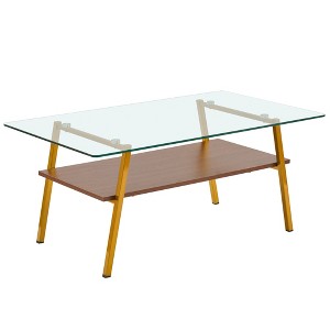 Dexmalle Brown Rectangle Coffee Table with Tempered Glass Tabletop - 1 of 4