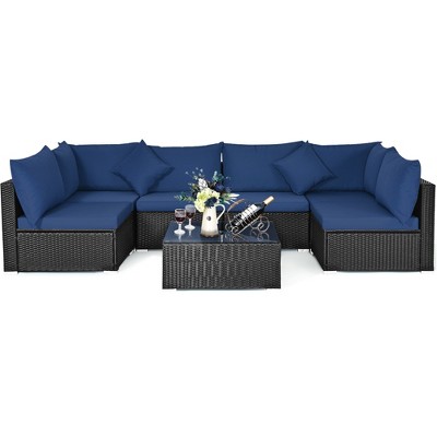 Tangkula 7-Piece Patio PE Rattan Sectional Sofa Furniture Set Wicker Sofa Conversation Set