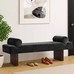 Upholstered Entryway Bench with Cushion, Accent Seating for Bedroom, Modern End of Bed  Bench with Bolster Pillows-Tanpinhause - 1 of 4