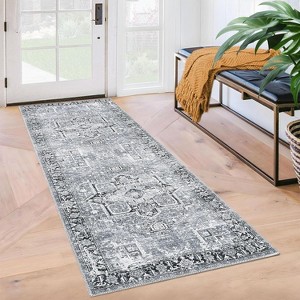 Acekool Boho Washable Rug 5x7 Non-Slip Vintage Runner for Living Room & Bedroom, Soft Low-Pile Carpet in Green/Grey/Orange Brown - 1 of 4