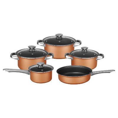 Brentwood 9-Piece Nonstick Copper-Clad Cookware Set with Glass Lids in Gold