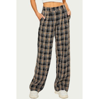 Women's CHECKED COTTON-BLEND TWILL WIDE-LEG PANT - Pretty Garbage