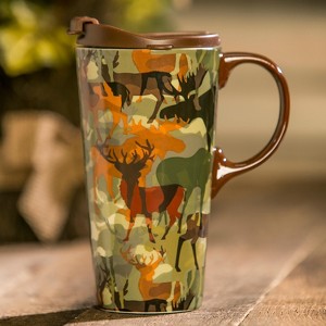 Evergreen Beautiful Woodland Camouflage Ceramic Travel Cup with Matching Box - 4 x 5 x 7 Inches Indoor/Outdoor - 1 of 4