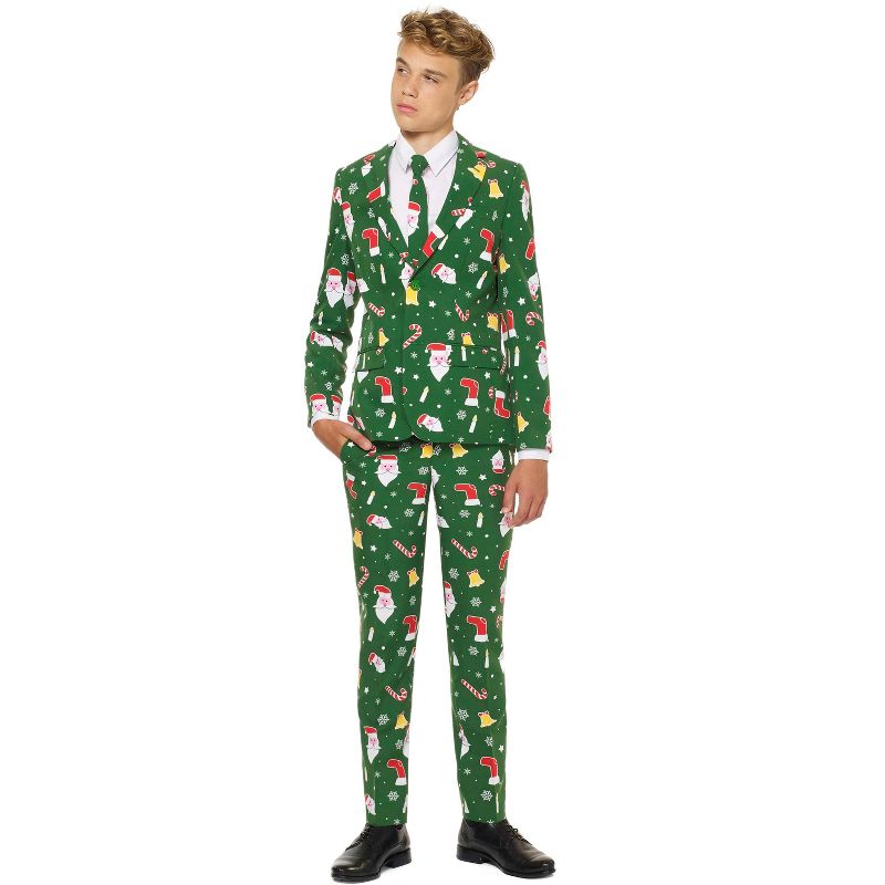 OppoSuits Teen Boys Christmas Suit - Santaboss - Green, 1 of 4