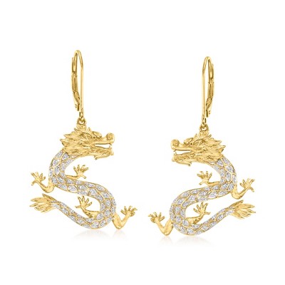 Ross-Simons 0.20 ct. t.w. Diamond Dragon Drop Earrings in 18kt Gold Over Sterling