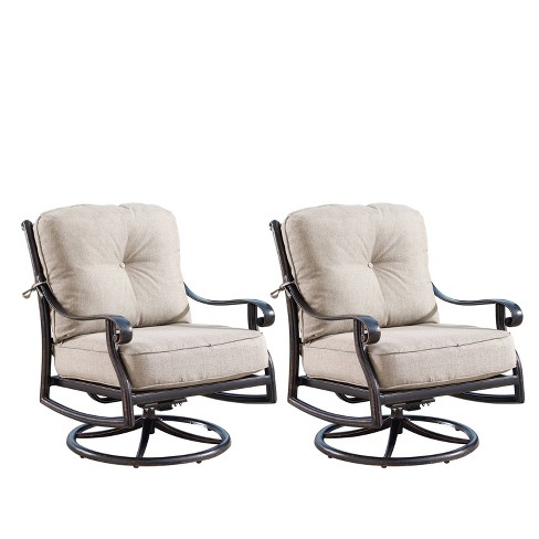 2pk Aluminum Outdoor Deep Seating Swivel Rocking Club Chairs With