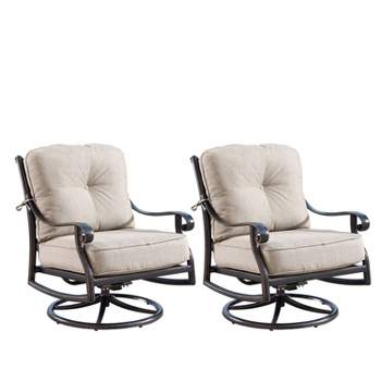 2pk Aluminum Outdoor Deep Seating Swivel Rocking Club Chairs with Cushions - Copper/Tan - Oakland Living