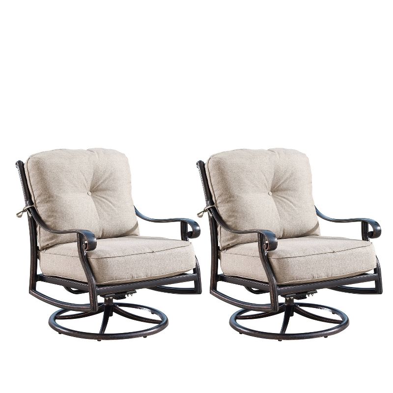 2pk Aluminum Outdoor Deep Seating Swivel Rocking Club Chairs with Cushions - Copper/Tan - Oakland Living, 1 of 6