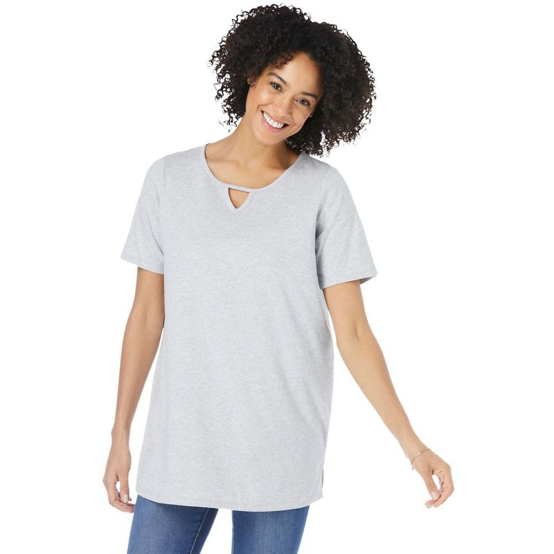 Woman Within Women's Plus Size Perfect Short-Sleeve Keyhole Tee, 1 of 2