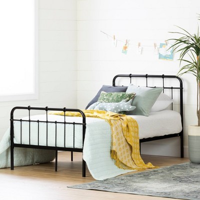 Twin Black Metal Platform Bed with Headboard and Footboard