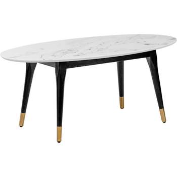 Clemintine Mid-Century Oval Coffee Table with Brass White Marble - Adore Decor