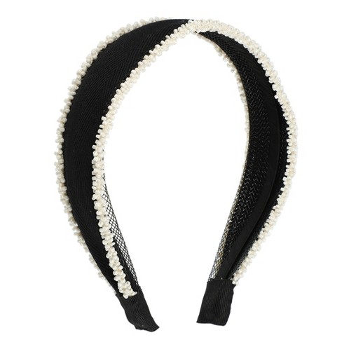 Unique Bargains Women's Knotted Simulated Pearl Rhinestones Headband 1.18 Wide 1pc White