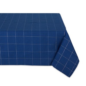 Design Imports  Cotton Windowpane Check Tablecloth, Blue Metallic, 52X52" - 1 of 4