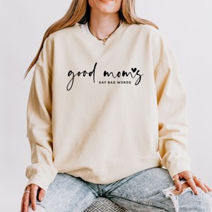 Simply Sage Market Good Mom's Say Bad Words Heart Lightweight Garment Dyed Sweatshirt - 1 of 4