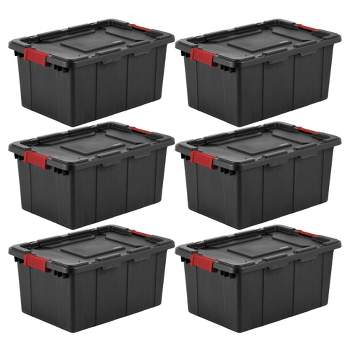 Sterilite 27-gallon Large Stackable Rugged Storage Tote Container With Red  Latching Clip Lid For Garage, Attic, Worksite, Or Camping, Black : Target