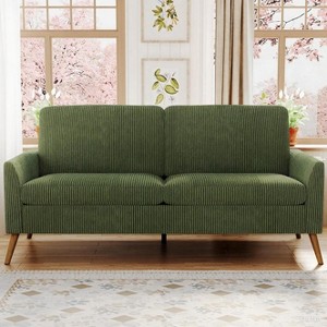 Dyonery 60" Loveseat Sofa, Comfy Mid Century Modern Couches for Living Room, Tool-Free Setup Small Couches, for Bedroom Office, Corduroy - Beige - 1 of 4