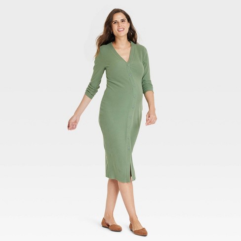 Long Sleeve Button front Ribbed Midi Maternity Dress Isabel Maternity By Ingrid Isabel Olive Green L Target