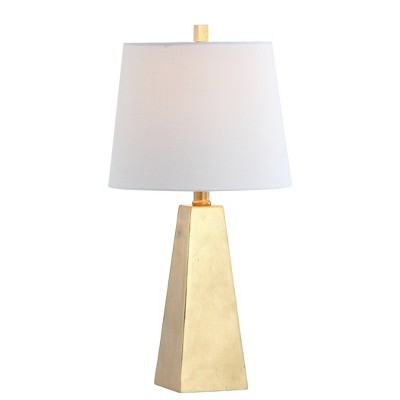 Gold Resin Pyramid Table Lamp with White Cotton Shade