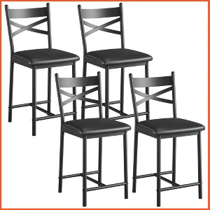Bar Stools Set of 2, Counter Height Bar Stools with PU Upholstered Seat - 1 of 4