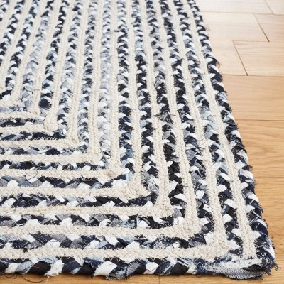 Handmade Black and Navy Cotton Braided 4' x 6' Area Rug