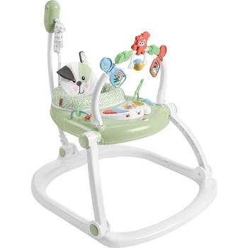 Fisher-Price Baby Bouncer SpaceSaver Jumperoo Activity Center with Lights Sounds and Folding Frame, Puppy Perfection