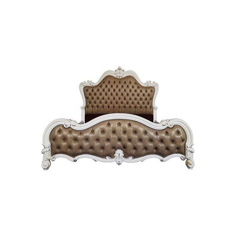 99&#34; Eastern King Bed Versailles II Bed Vintage Gray Synthetic Leather and Bone White Finish - Acme Furniture, 4 of 6