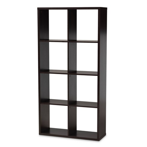 Janne 8 Cube Multipurpose Storage Shelf, 34 5 In Dark Brown Faux Wood 3 Shelf Standard Bookcase With Cubes