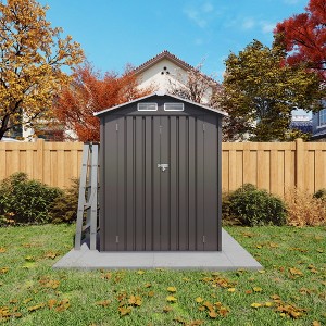 Gulches 5X3 FT Compact Metal Outdoor Storage Shed Waterproof Peaked Roof, Lockable Door, Anti-Rust Tool Shed - 1 of 4