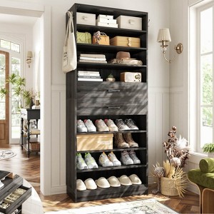 Besiost Shoe Cabinet with Wood Drawers, Closet Shoe Rack Organizer - - 1 of 4