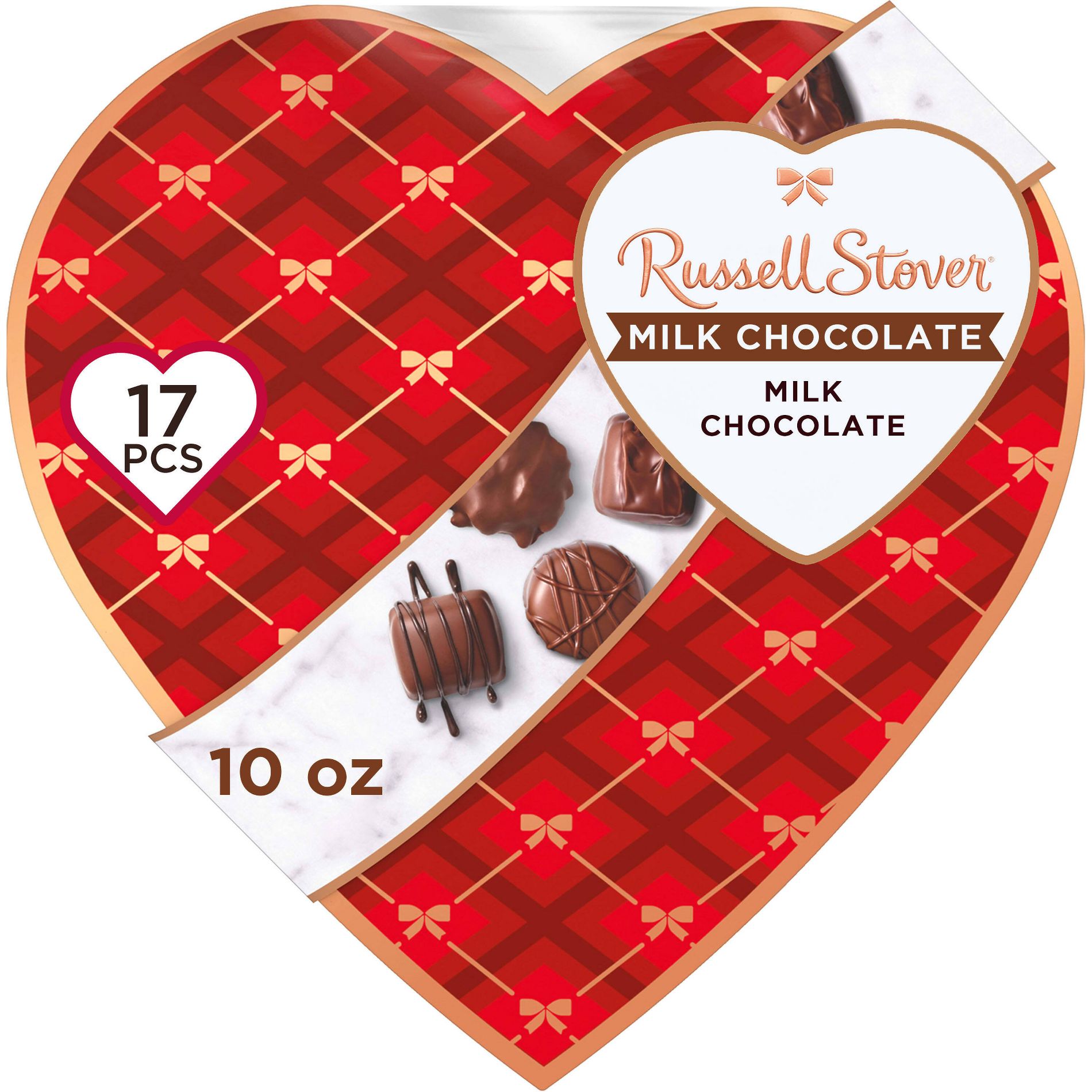 Russell Stover Valentine's Day Plaid Heart Assorted Milk Chocolate Candy Gift Box - 10oz