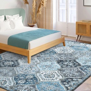 Machine Washable Area Rugs, Non-Slip Low Pile Accent Rug, Stain Resistant Faux Wool Oriental Carpet for Living Room, Bedroom - 1 of 4