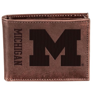 Evergreen NCAA Michigan Wolverines Brown Leather Bifold Wallet Officially Licensed with Gift Box