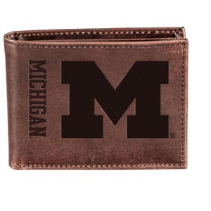 Evergreen NCAA Michigan Wolverines Brown Leather Bifold Wallet Officially Licensed with Gift Box - 1 of 1