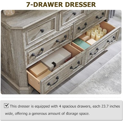 54" Light Rustic Oak Farmhouse 7-Drawer Wood Dresser