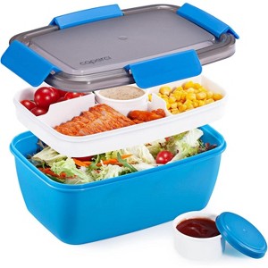 Large Salad Container Bowl for Lunch, 68 oz 5-Compartment Bento Box with Sauce Cups - 1 of 4