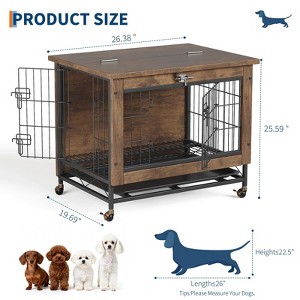 Garvee Dog Crate Furniture for Small Medium Dogs, 26.4" Indoor Wooden Kennel with Double Doors,Removable Tray, Chew-Proof Cage Table, Rustic Brown - 1 of 4