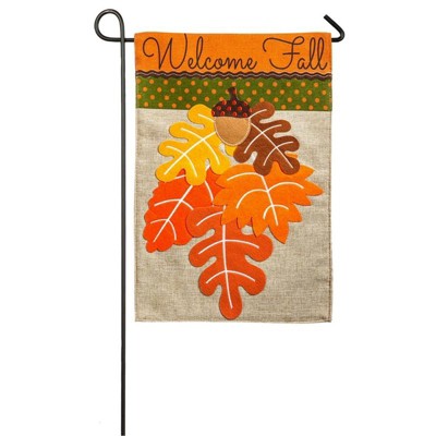 Evergreen Fall Leaves Garden Burlap Flag