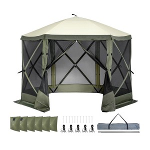 VEVOR Pop Up Gazebo Tent, Pop-Up Screen Tent 6 Sided Canopy Sun Shelter, 10x10FT Quick Set Screen Tent with Mosquito Netting, Army Green - 1 of 4