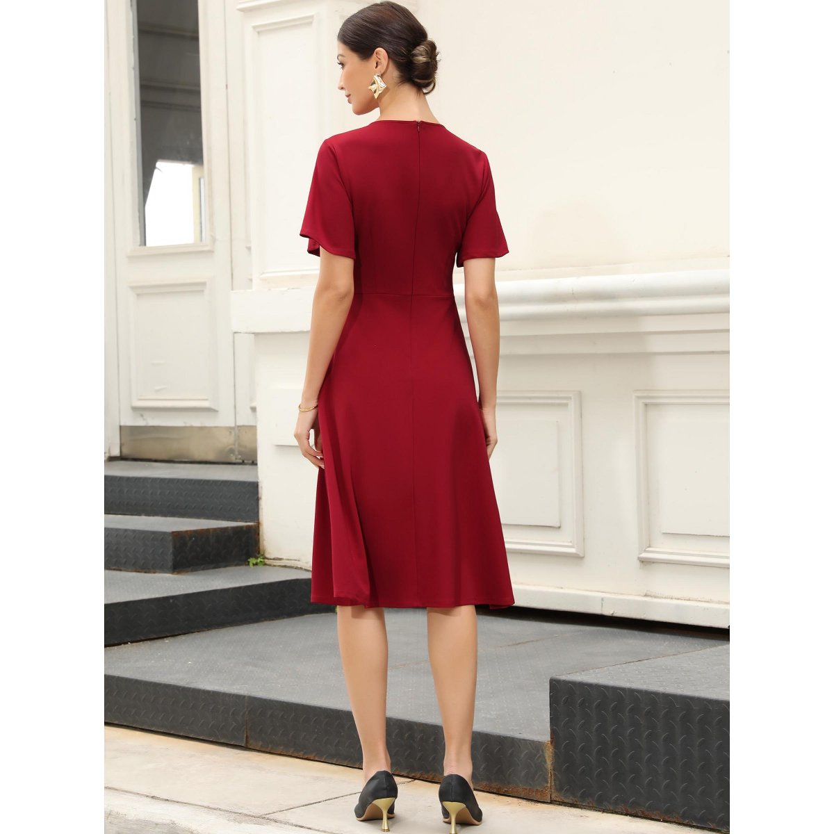 Женские платья INSPIRE CHIC Women's Work Short Sleeve A-Line Business Casual Midi Dresses X-Large Red — фото 3