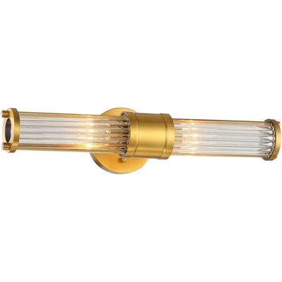 Stiffel Modern Wall Light Warm Brass Hardwired 19 3/4" Wide 2-Light Fixture Clear Glass for Bathroom Vanity Mirror